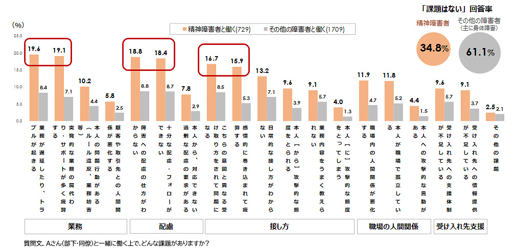 図表6：精神障害者と共に働く上司・同僚が感じている課題
