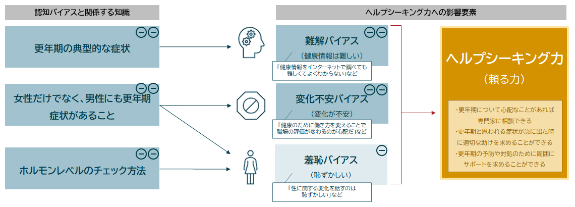 更年期症状の知識と認知バイアス／認知バイアスとヘルプシーキング力との関係性