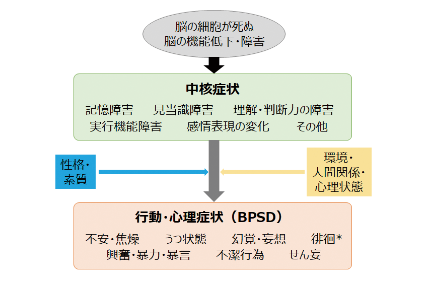 図１：認知症の中核症状と行動・心理症状（BPSD）