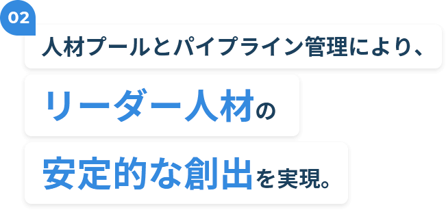 02 人材プールとパイプライン管理により、リーダー人材の安定的な創出を実現。